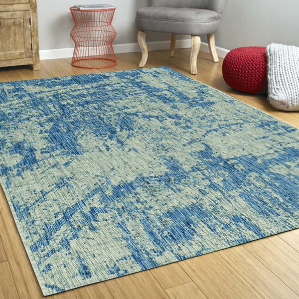 HomeRoots 5' Blue and Green Abstract Area Rug - Modern Indoor Outdoor Design, Durable, Easy Maintenance, Versatile 5' x 7' 353955