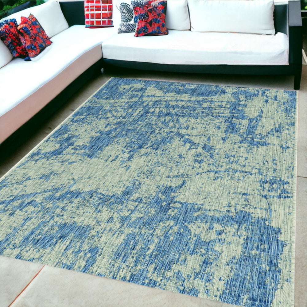 HomeRoots 5' Blue and Green Abstract Area Rug - Modern Indoor Outdoor Design, Durable, Easy Maintenance, Versatile 5' x 7' 353955
