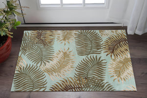 HomeRoots 5' Hand-Tufted Wool Botanical Leaves Area Rug in Aqua and Brown for Timeless, Cozy Elegance 3' X 4' 353964