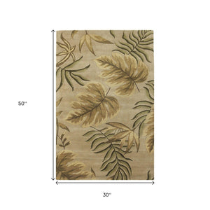 HomeRoots 5' Hand-Tufted Wool Area Rug with Botanical Leaves Design - Soft, Durable, and Timeless Home Accent 2' X 4' 353965