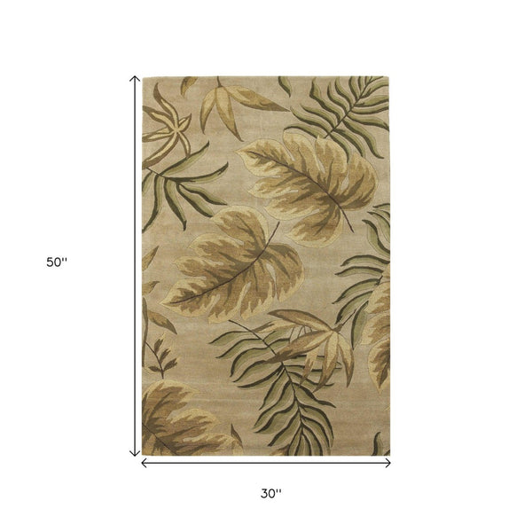HomeRoots 5' Hand-Tufted Wool Area Rug with Botanical Leaves Design - Soft, Durable, and Timeless Home Accent 2' X 4' 353965