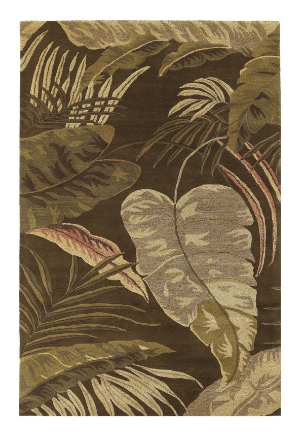 HomeRoots 5' Hand-Tufted Wool Area Rug with Brown and Beige Botanical Leaves – Artisanal Comfort for Every Room 3' X 4' 353966