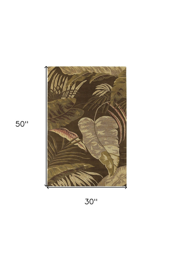 HomeRoots 5' Hand-Tufted Wool Area Rug with Brown and Beige Botanical Leaves – Artisanal Comfort for Every Room 3' X 4' 353966