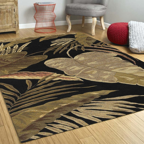 HomeRoots 5' Elegant Hand-Tufted Wool Area Rug with Botanical Leaves Design for Cozy Living Spaces and Style 2' X 4' 353967