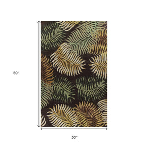 HomeRoots 5' Hand-Tufted Wool Area Rug with Botanical Leaves Design in Espresso, Beige, and Green Tones 3' X 4' 353968