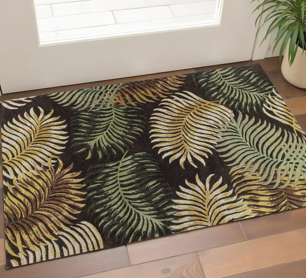 HomeRoots 5' Hand-Tufted Wool Area Rug with Botanical Leaves Design in Espresso, Beige, and Green Tones 3' X 4' 353968