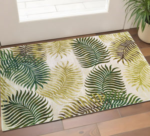 HomeRoots 5' Natural Green and Brown Wool Botanical Leaves Hand-Tufted Area Rug for Cozy Modern Spaces 2' X 4' 353969