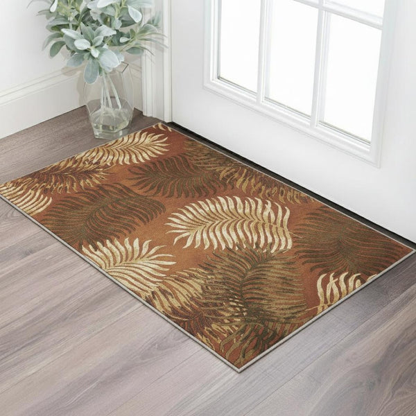 HomeRoots 5' Hand-Tufted Wool Area Rug with Rich Rust Orange & Green Leaf Motif for Botanical Elegance 3' X 4' 353970