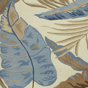 HomeRoots 5' Tropical Botanical Wool Area Rug in Ivory, Blue & Brown - Hand-Tufted Coastal Charm for Any Room 2' X 4' 353971