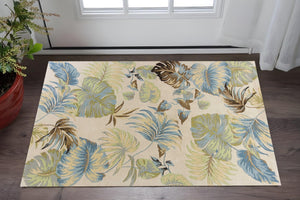 HomeRoots 5' Luxurious Hand-Tufted Wool Area Rug with Botanical Blue Leaves - Organic Elegance for Any Room 3' X 4' 353972