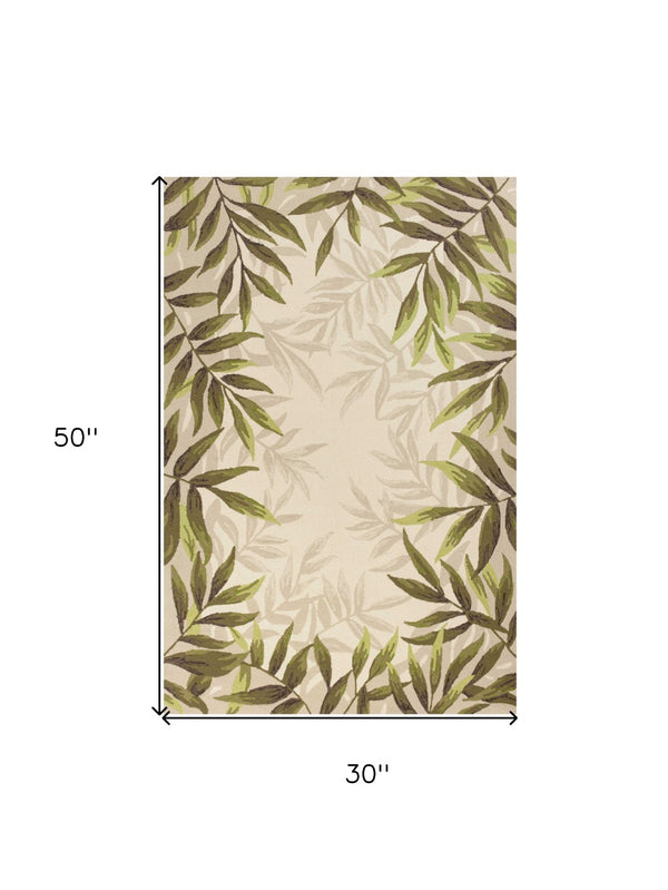 HomeRoots 5' Hand-Tufted Wool Area Rug with Elegant Ivory and Green Botanical Design for Cozy Interiors 2' X 4' 353974