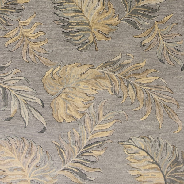 HomeRoots 5' Elegant Gray and Taupe Hand-Tufted Wool Area Rug with Botanical Leaves for Cozy Living Spaces 3' X 4' 353976