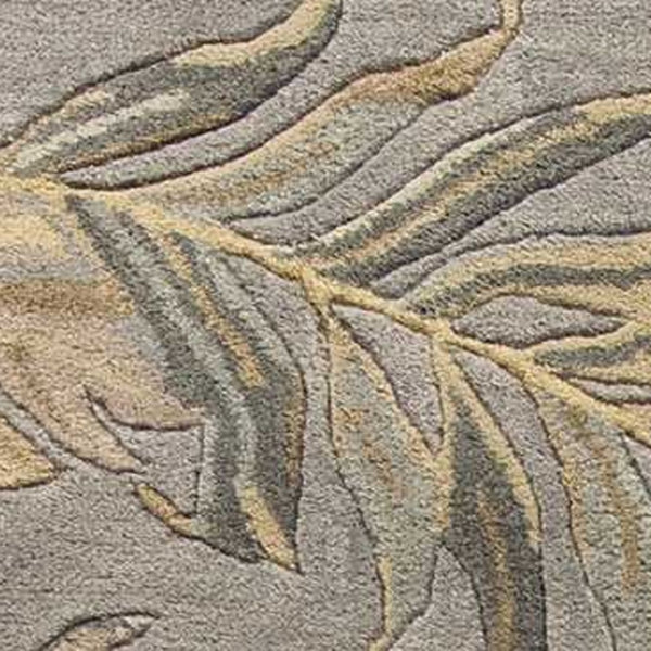 HomeRoots 5' Elegant Gray and Taupe Hand-Tufted Wool Area Rug with Botanical Leaves for Cozy Living Spaces 3' X 4' 353976