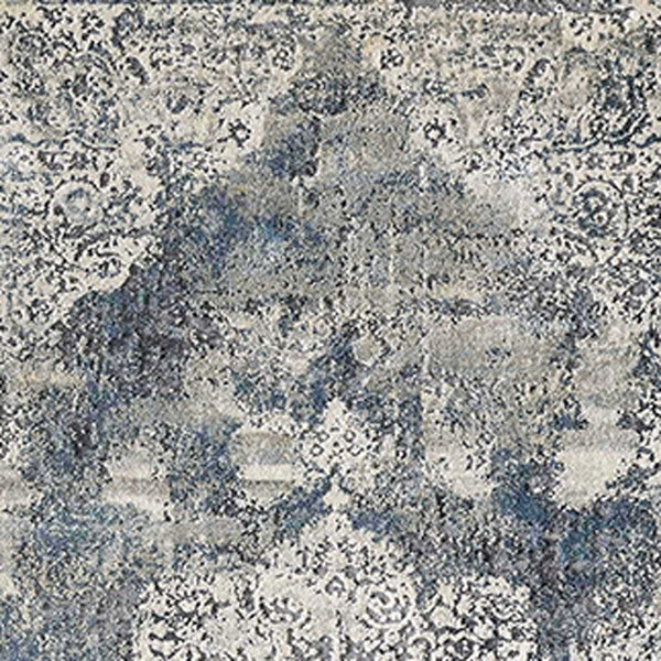 Homeroots 8' Ivory Machine Woven Distressed Diamond Floral Medallion Indoor Runner Rug  Polyester 353991
