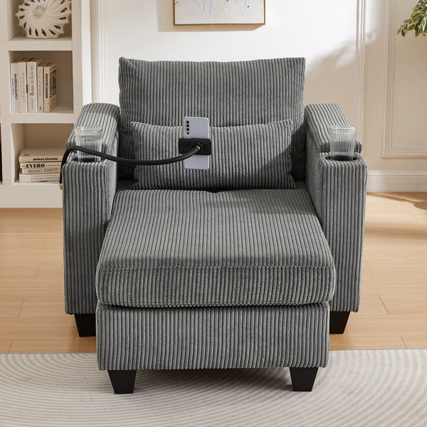 English Elm Convertible Chaise Lounge Sofa Chair With Usb Ports, Storage & Cup Holders – Ideal For Small Spaces! N719S002021E