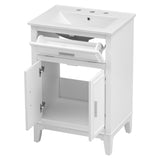 English Elm 24" Bathroom Vanity With Sink, Bathroom Vanity Cabinet With One Flip Drawer and Doors, Solid Wood and Mdf, White