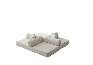 English Elm 78.8" Corduroy Modular Floor Sofa Convertible Sleeper Futon with Pillow Back Support Off White W5617P458132