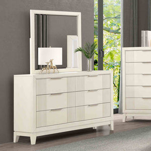 English Elm Antique White Solid Wood Dresser Fluted Panels Chrome Pulls Dovetail Bedroom Storage B2741P491737