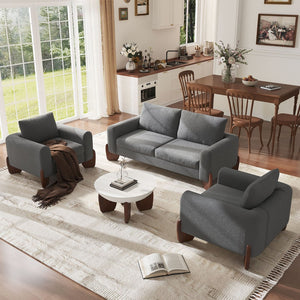 English Elm U_style Bouclé 3 Piece Living Room Sofa Set with Loveseat and Two Accent Armchairs Grey WY000479AAE