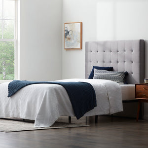 English Elm Generic Rectangle Square Tufted Headboard Queen Gray - Adjustable 46-58" Linen Upholstered, Versatile Mounting Options B350P394832