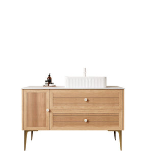 English Elm Dipa 48 Inch Floating Bathroom Vanity Walnut Cabinet Sintered Stone Top Led Sensor W2615S00209