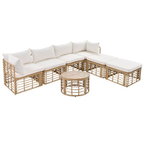 English Elm Go Modular Outdoor Sectional Set Pe Rattan Patio Sofa with Round Coffee Table FG201233AAA