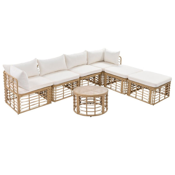 English Elm Go Modular Outdoor Sectional Set Pe Rattan Patio Sofa with Round Coffee Table FG201233AAA