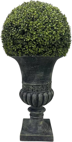 English Elm 32" Ball Topiary in Magnesia Pedestal Pot — Lifelike Artificial Plant for Indoor & Outdoor Decor Grey W1550P288706