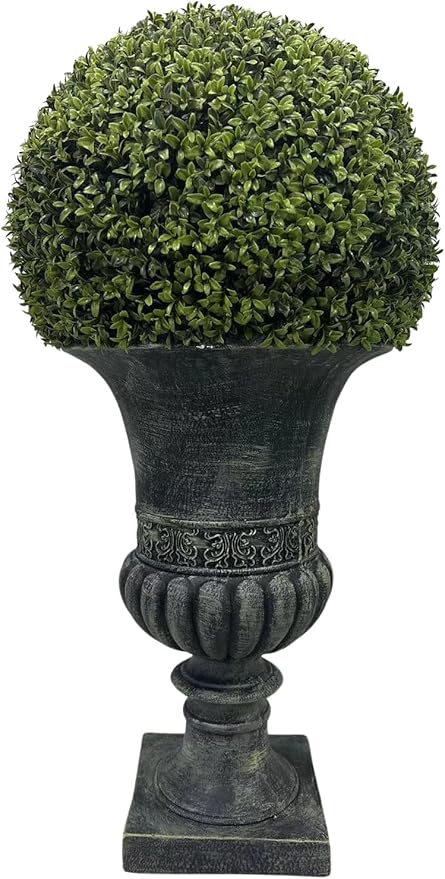 English Elm 32" Ball Topiary in Magnesia Pedestal Pot — Lifelike Artificial Plant for Indoor & Outdoor Decor Grey W1550P288706