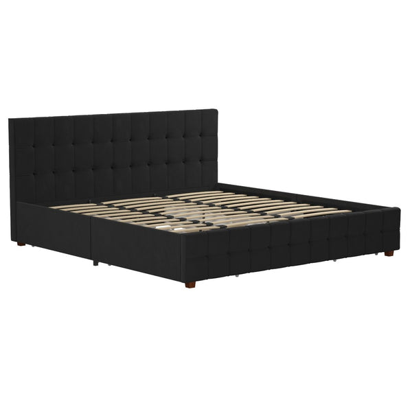 English Elm Upholstered Velvet Storage Bed with Tufted Headboard and Four Drawers for Bedroom B2733S00007