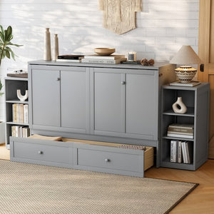 English Elm Queen Murphy Bed With Stylish Storage Drawers & Shelves - Perfect For Compact Spaces & Guest Rooms! W1580S00256-GIGA