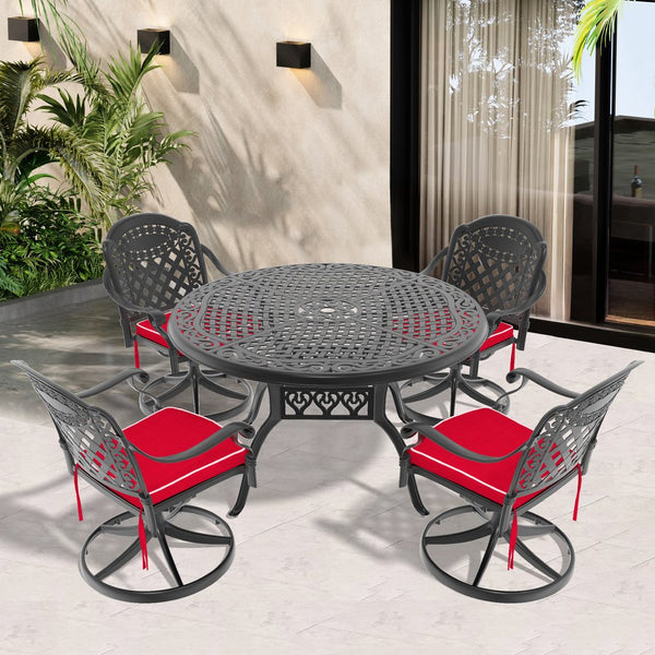 English Elm 5-Piece All-Weather Cast Aluminum Dining Set With 4 Swivel Chairs & 48" Round Table For Outdoor Enjoyment W1710S00440