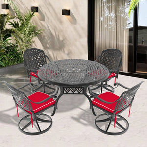 English Elm 5-Piece All-Weather Cast Aluminum Dining Set With 4 Swivel Chairs & Round Table For Outdoor Enjoyment P2 W1710S00313-GIGA