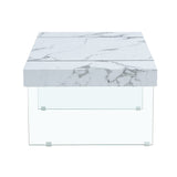 English Elm 43.3"X23.6" White Marble-Patterned Mdf Coffee Table With Tempered Glass Legs.Suitable For Living Room.It Can Be Used Not Only As A Coffee Table But Also As A Side Table Or Display Stand.