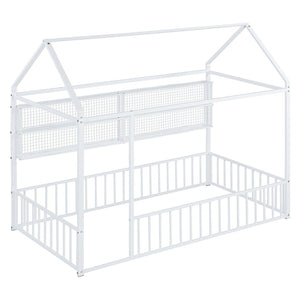 English Elm Twin House Frame Bed Powder Coated Steel with Built in Shelves for Kids Room N737P175360K