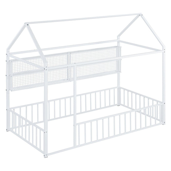 English Elm Twin House Frame Bed Powder Coated Steel with Built in Shelves for Kids Room N737P175360K