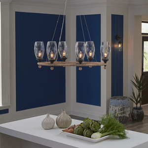 Hightider Glass Oval Chandelier - Eco-Friendly Recycled Glass, Wrought Iron & Abaca Rope Pendant Light