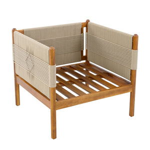 English Elm Outdoor Acacia Wood Patio Club Chair with Diamond Rope Weave and Weather Cushions Beige,Cream,Teak N768P361445T