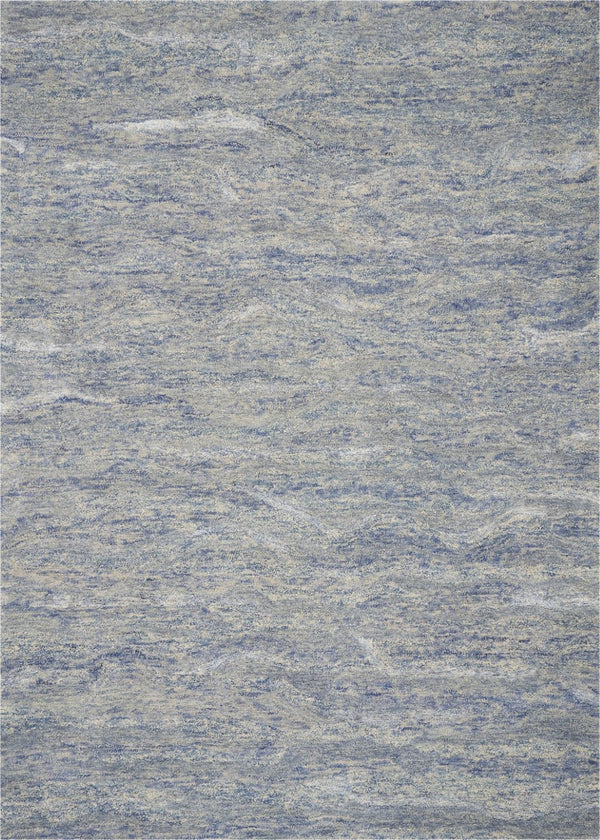 HomeRoots 7' Luxurious Hand-Tufted Wool Area Rug with Abstract Blue and Beige Design for Modern Interiors 3' X 5' 354017
