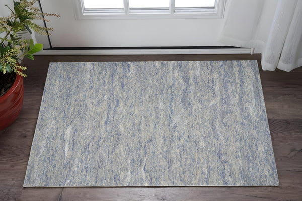 HomeRoots 7' Luxurious Hand-Tufted Wool Area Rug with Abstract Blue and Beige Design for Modern Interiors 3' X 5' 354017