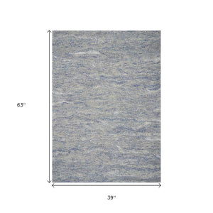 HomeRoots 7' Luxurious Hand-Tufted Wool Area Rug with Abstract Blue and Beige Design for Modern Interiors 3' X 5' 354017