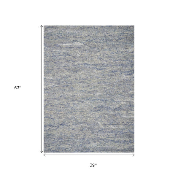 HomeRoots 7' Luxurious Hand-Tufted Wool Area Rug with Abstract Blue and Beige Design for Modern Interiors 3' X 5' 354017