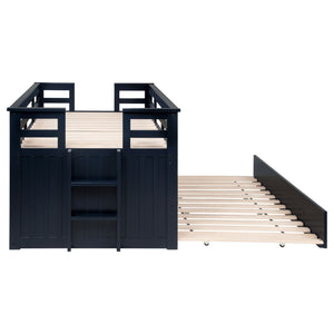 English Elm Starboard Twin Captain Bed with Trundle Storage Drawers and Guardrails for Kids B062S01453