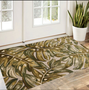 Homeroots 2' X 4' Green Palm Leaves Wool Area Rug  Wool 354022