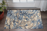 Tropical Botanical Area Rug - Elegant Beige and Blue Hand-Tufted Design for Cozy Spaces