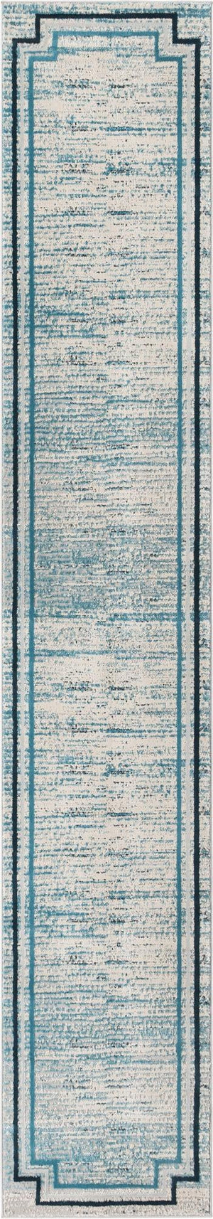Unique Loom Oasis Fountain Machine Made Border Rug Blue, Ivory/Navy Blue/Gray 2' 0" x 12' 0"