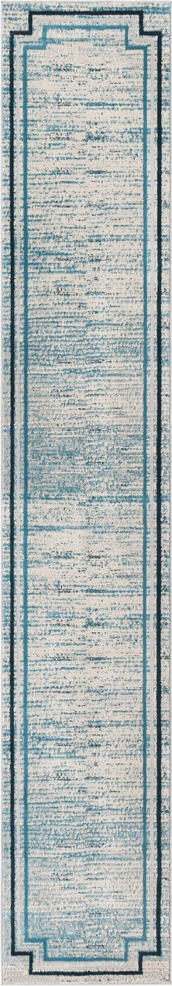 Unique Loom Oasis Fountain Machine Made Border Rug Blue, Ivory/Navy Blue/Gray 2' 0" x 12' 0"
