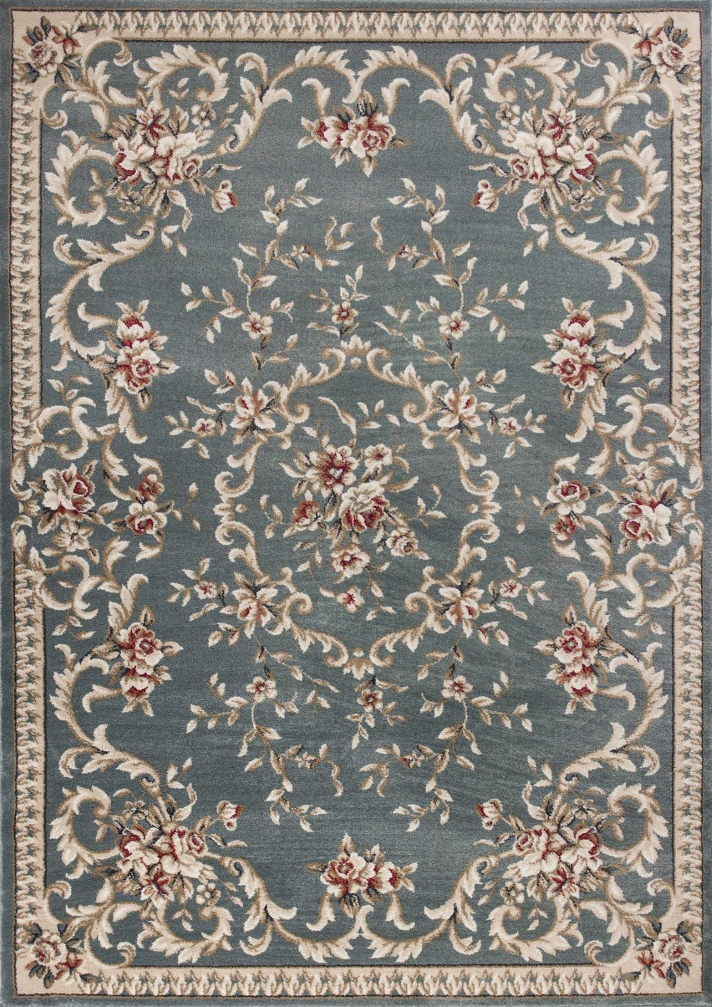 HomeRoots 8' Slate Blue Red Ivory Floral Medallion Rug – Timeless Elegance, Durable, Stain-Resistant Design 5' X 8' 354042
