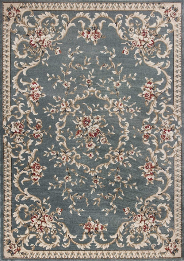 HomeRoots 8' Slate Blue Red Ivory Floral Medallion Rug – Timeless Elegance, Durable, Stain-Resistant Design 5' X 8' 354042