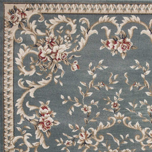 HomeRoots 8' Slate Blue Red Ivory Floral Medallion Rug – Timeless Elegance, Durable, Stain-Resistant Design 5' X 8' 354042